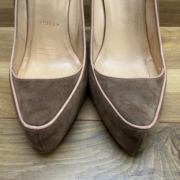Christian Louboutin JS Suede Pumps 40.5 US 10.5 Light Brown Nude Platform - Picture 4 of 14